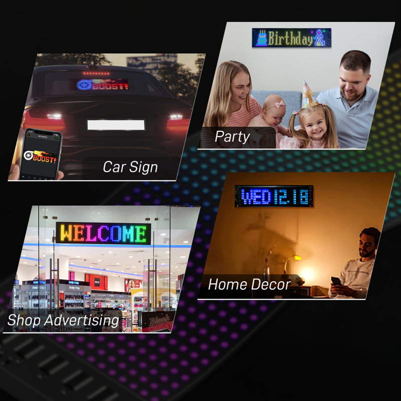 Car Devil's Eye for Trucks - 23.42"x4.72" USB-Powered Animated LED Matrix Panel with Bluetooth App Control, Custom Text & Pattern Display for Vehicles, Stores, Events, and More