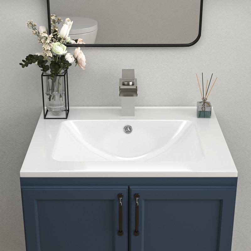 Lavabo de salle de bain intégré 24 po x l 20 po avec lavabo en céramique et comptoir rectangulaire encastré blanc (avec comptoir seulement)