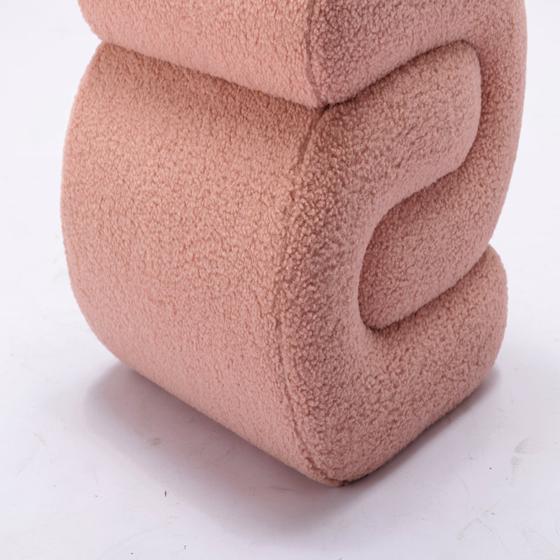 Jaszlyn S-shape Ottoman, Makeup Stool Footstool, Pink Teddy