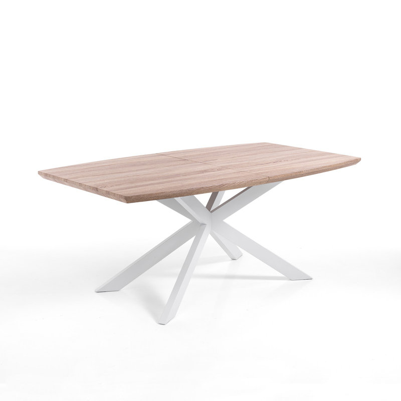 Amahya Extendable Metal Base Dining Table, Oak, White