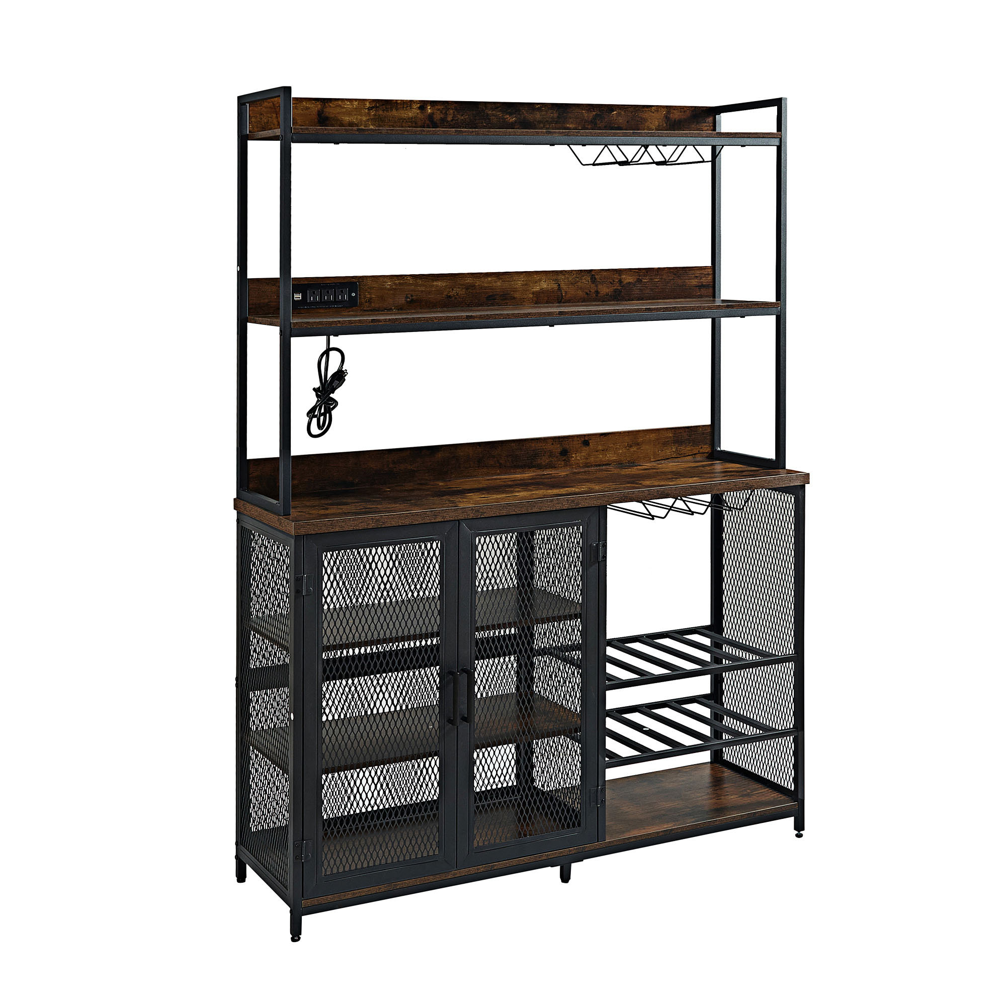 17 Stories Coffee Bar with Power Outlet LED Strip and Glass