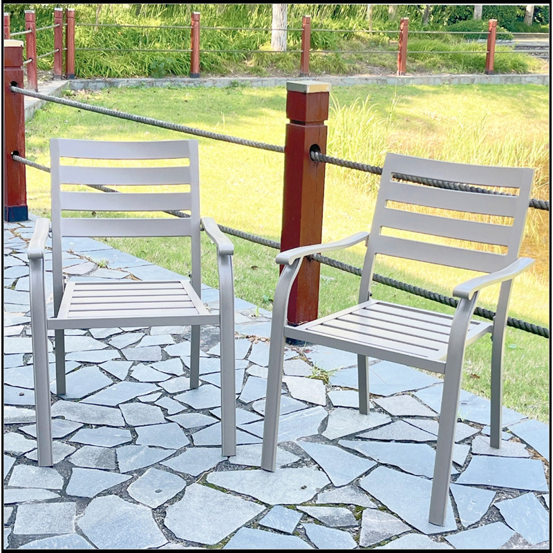 VRSHWO Iron Terrace Dining Chairs, Set Of 2, All-Weather Outdoor Metal Chairs For Gardens, Terraces, And Pools, Beige