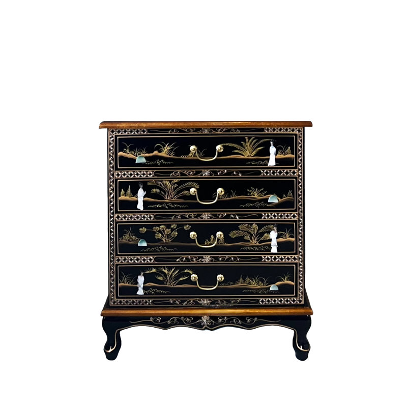 Oriental Mother of Pearl Hand Painted Chest of  Drawers