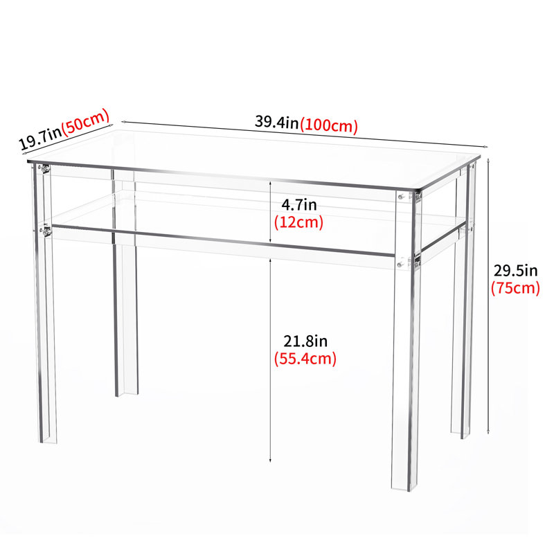 Acrylic Desk With Open Storage, Home Office Computer Writing Desk Office Study Table (39.4'' X 19.7'' X 29.5''), Clear