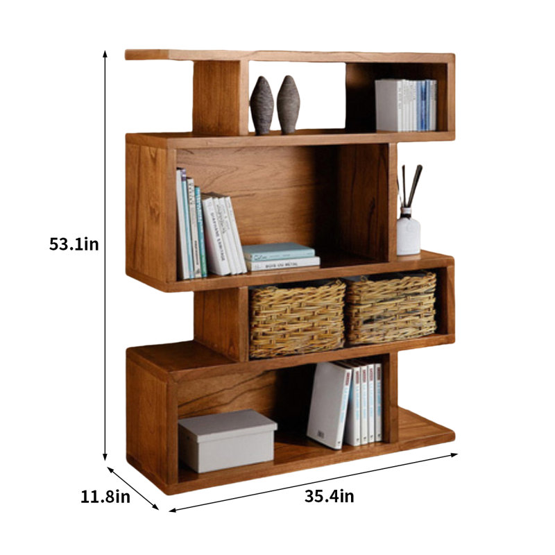 Bibliothèque moderne en bois de frêne, (4 tablettes) H 53,1 po x l 35,4 po x P 11,8 po