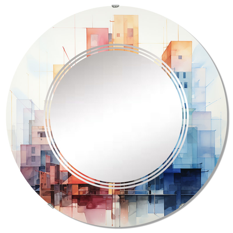 Wasat - Miroir mural rond moderne, 32 po x 32 po