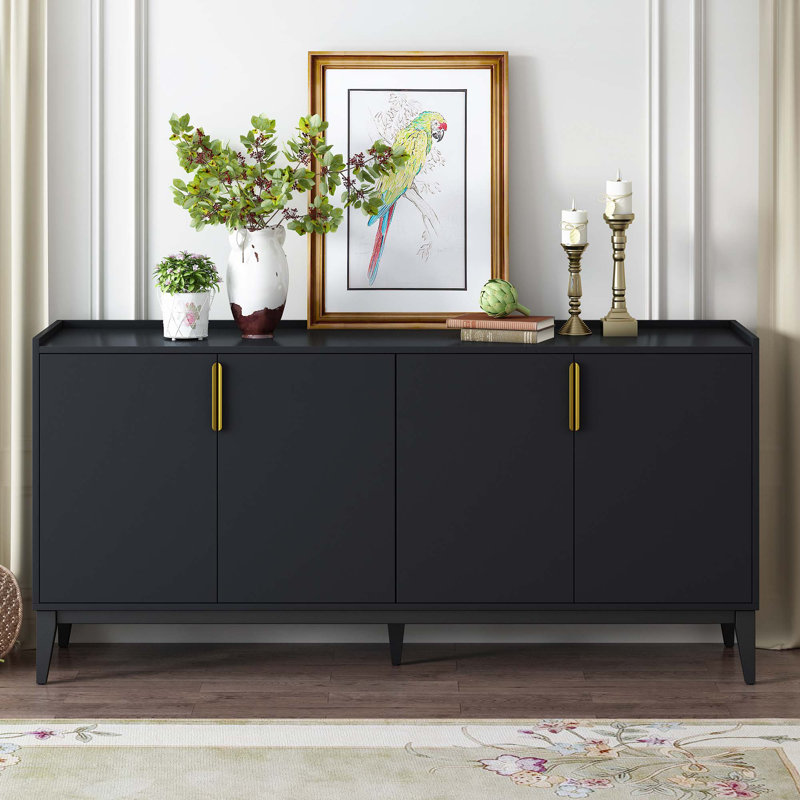 U_Style  Storage Cabinet Sideboard Wooden Cabinet With 4 Doors For Hallway, Black