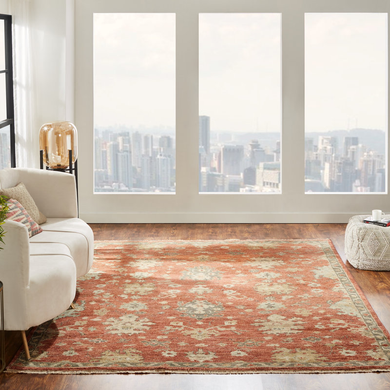 Kiernen Wool Flroal Area Rug in Rust, Rectangle 12' x 15'