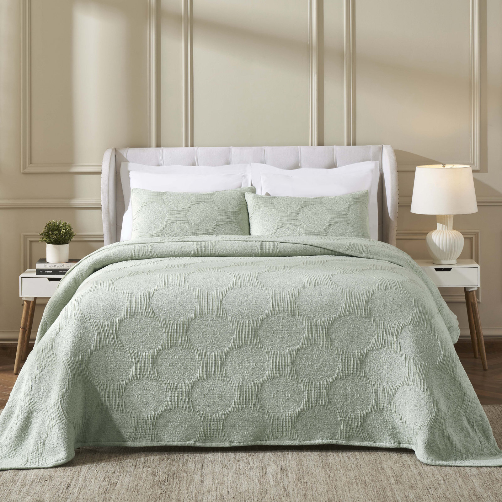 Cotton Coverlet Set, King Coverlet, Sage