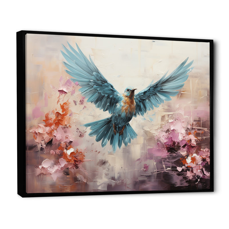Cerulean Calm Graceful Dove sur toile, Cadre flottant noir, H 24 po x l 32 po x P 1 po