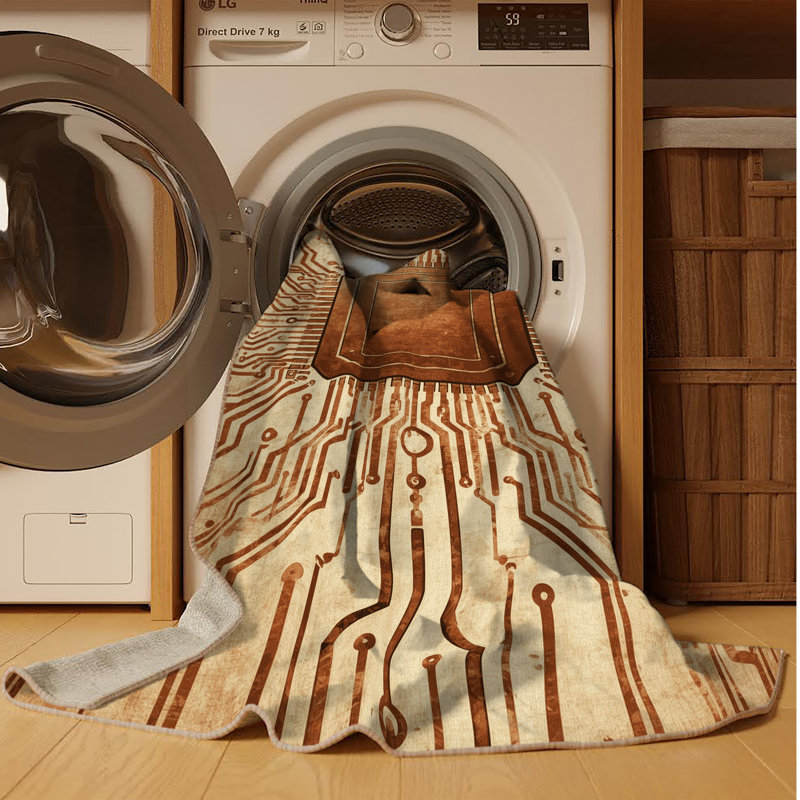 Tapis brun rustique et moderne lavable à la machine à aspect rétro et rustique à grain moderne, 8 x 10