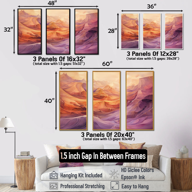 «Tuba Terrain Mountainous Mauve IV», ensemble d'impressions murales abstraites à encre liquide, H 28 po x l 36 po x P 1 po