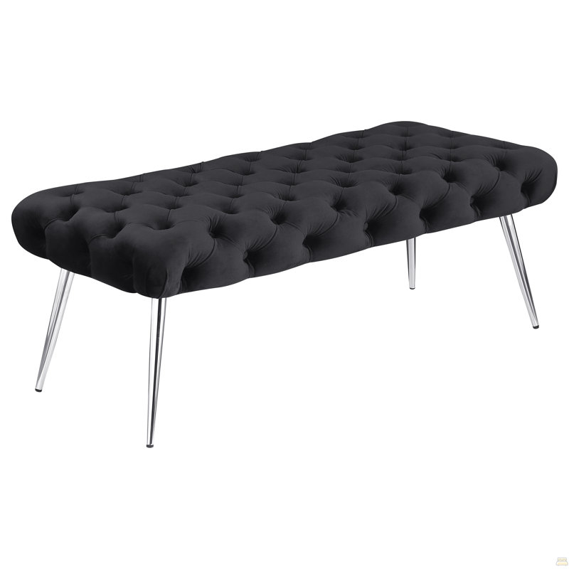 Banc rembourré et capitonné, Argent, Noir