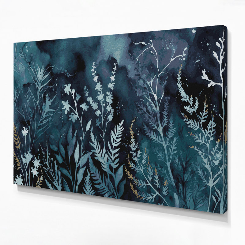 «Botanical Watercolor Botanical Silhouettes», art mural sur toile grise, H 11 po x l 14 po