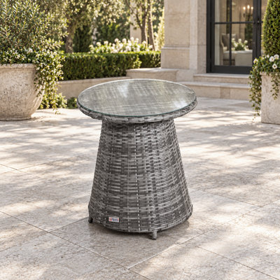 Table d'appoint ronde en osier avec plateau en verre trempé