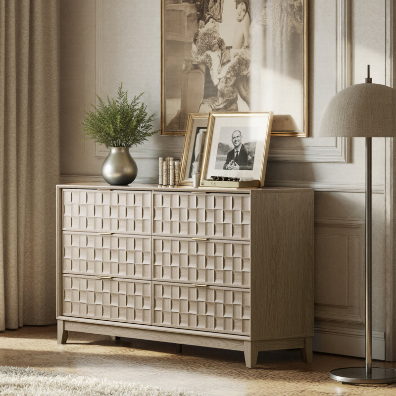 Valdean 6-Drawer 55" W Double Dresser, Oak