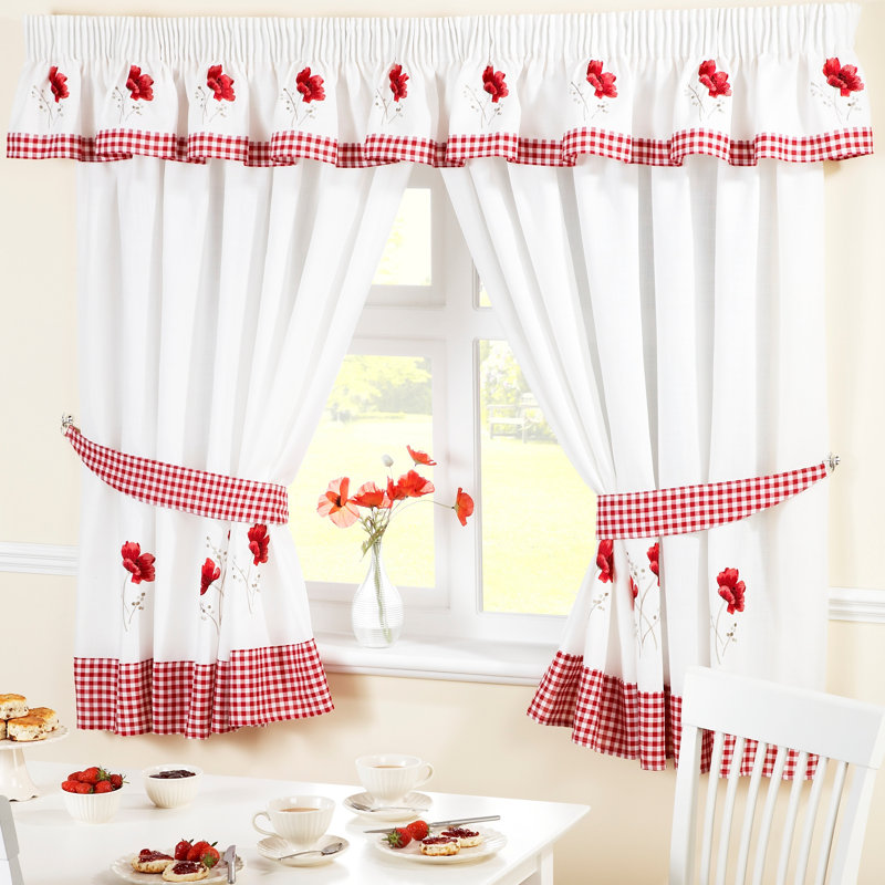Poppy Kitchen 5 Piece Kitchen Curtain and Pelmet Set, 117cm W x 107cm L
