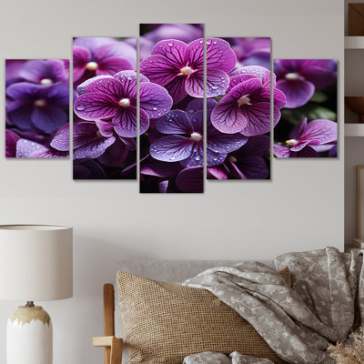 Vibrant Violets Field Photo II - Décoration murale florale - 5 panneaux