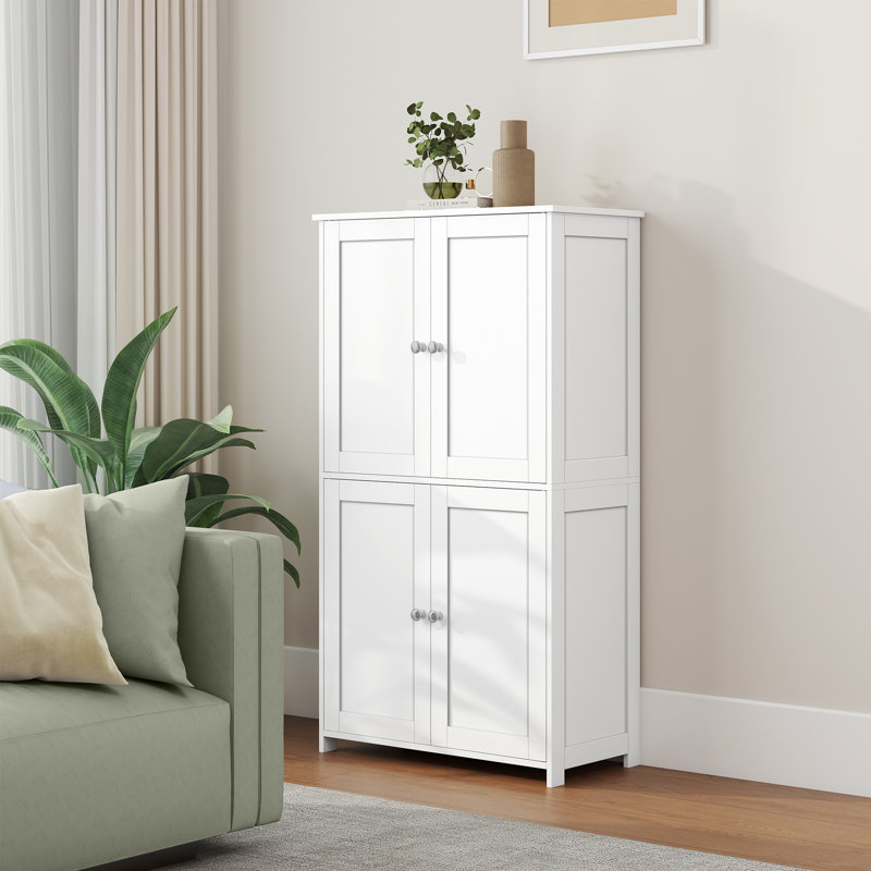 Burnham 43" H Tall Freestanding Storage Unit, 4-Door Cupboard With Adjustable Shelves, White