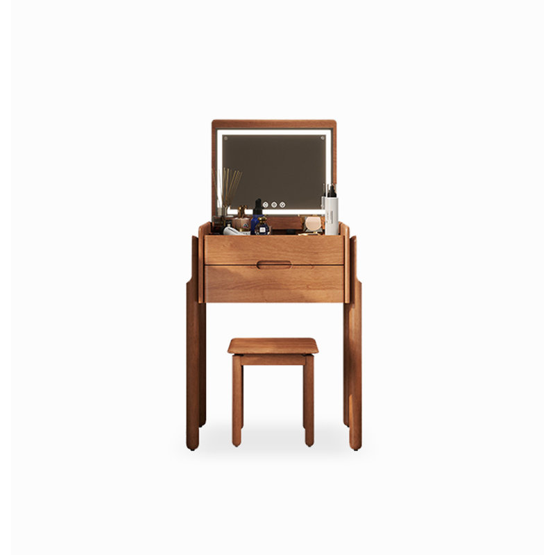 Table de meuble-lavabo minimaliste en bois massif avec miroir DEL pour petites chambres Minimalist, Brown