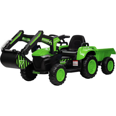 12V 3-in-1 Kids Ride On Excavator & Tractor with Detachable Trailer, Electric Digger Car with Remote Control, LED Lights & Music for Boys and Girls