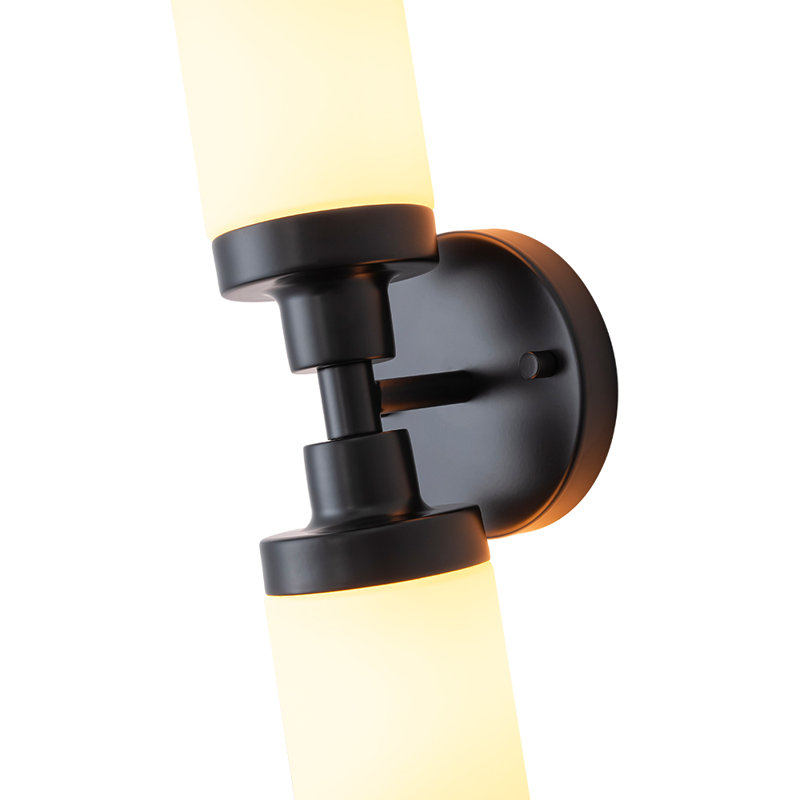 2-Light Dimmable Cylinder Glass Vanity Light, Matte Black