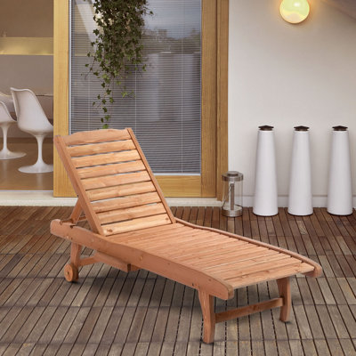 Chaise longue d'extérieur pour chaise longue, table intégrée, dossier inclinable pour bronzer / bronzer, roulettes, aspect bois rouge
