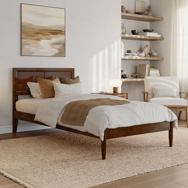 Lit plateforme avec tête de lit réglable Ellarie, Très grand simple, Walnut