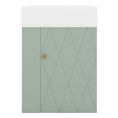 Meuble-lavabo flottant moderne de 20 pouces avec lavabo en céramique, tablettes de rangement latérales avec barre à serviettes, porte à motif de losanges