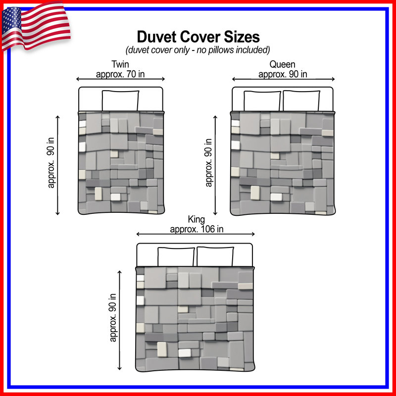 Housses de couette à carreaux rectangulaires gris, Twin
