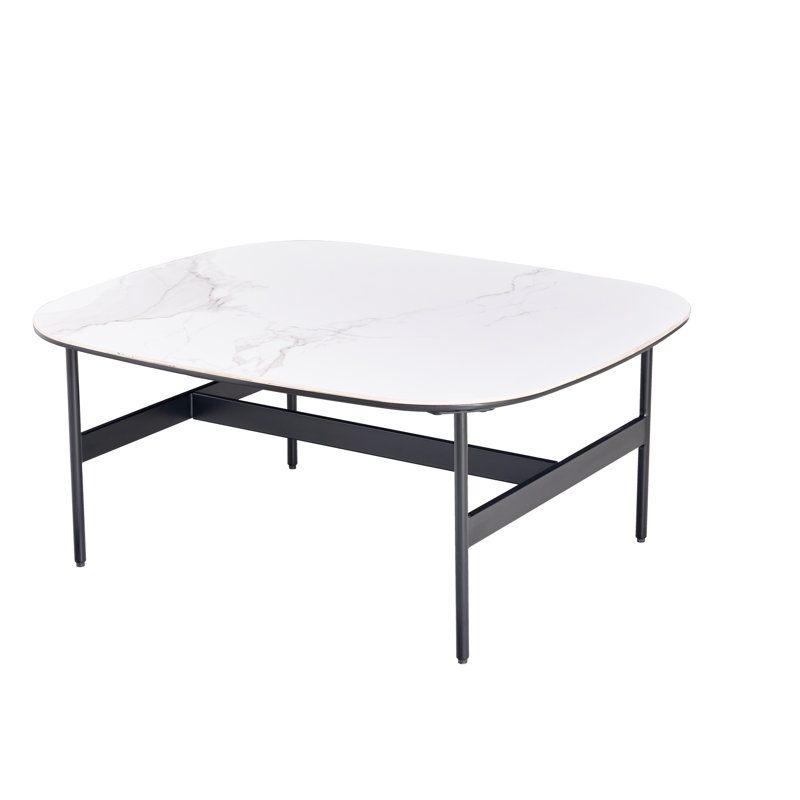 Bureau de salon bas carré - Céramique +, 31,4 po x 27,5 po, facile à assembler, à nettoyer avec commodité, petite table polyvalente de couleur noir et blanc pour la céramique de bureau et finition