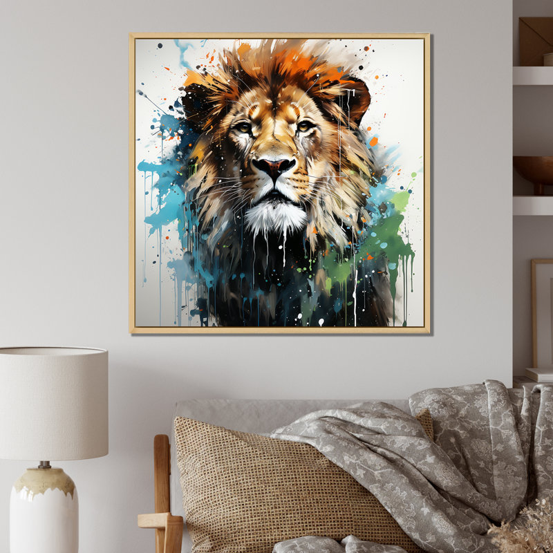 Décoration murale monarque brune et verte - Lion, H 30 po x l 30 po x P 1,5 po, Cadre flottant brun