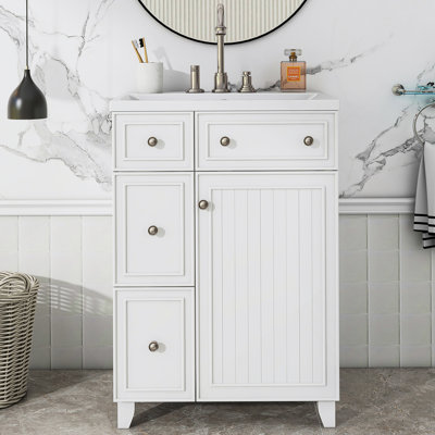Armoire de meuble-lavabo 24 po avec lavabo intégré en résine, 2 tiroirs
