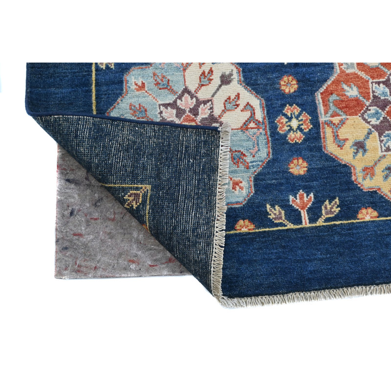 Tapis oriental moderne géométrique bleu marine unique 3 x 5 One-of-a-Kind