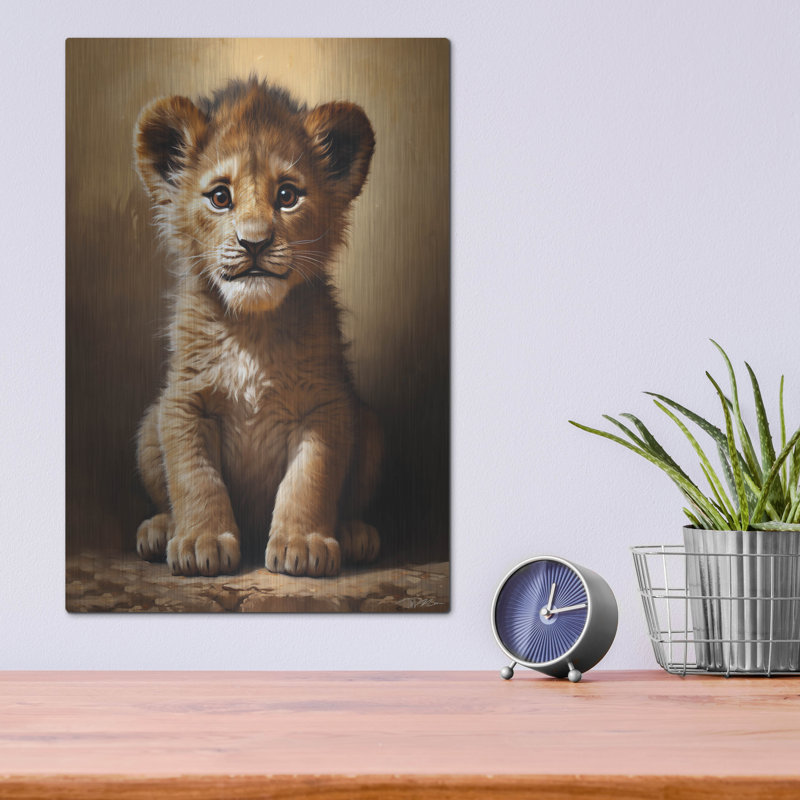 Art mural en métal luxueux «Baby Lion 1» par Momart, H 16 po x l 12 po