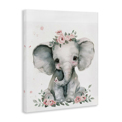  Nursery Floral Elephant Canvas Wall Art by LSR Design Studio