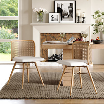 Rattan Back 18.1" Seat Height Swivel Dining Chair (Set Of 2)