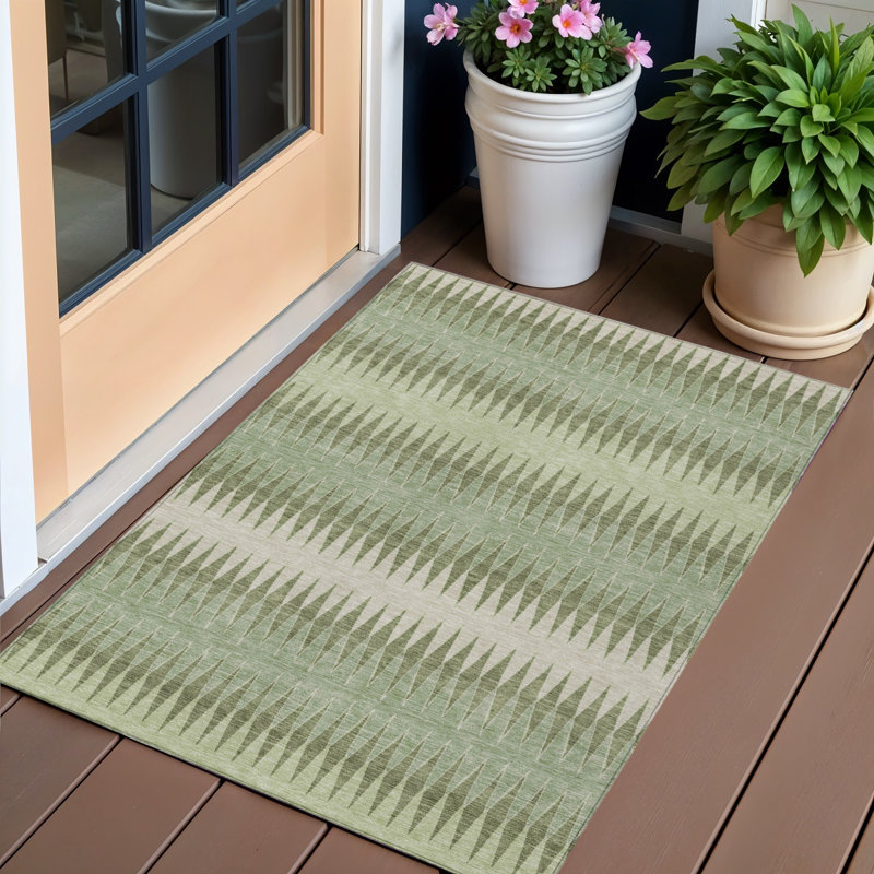 Tapis extérieur lavable rayé vert artichaut 3 pi x 5 pi