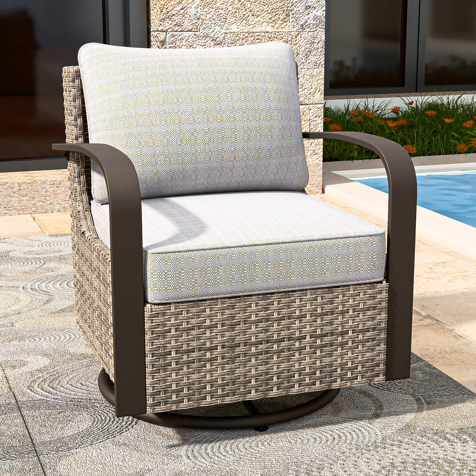 Red Barrel Studio® Patio Brown Wicker Rattan Swivel Rocker Glider Chair ...