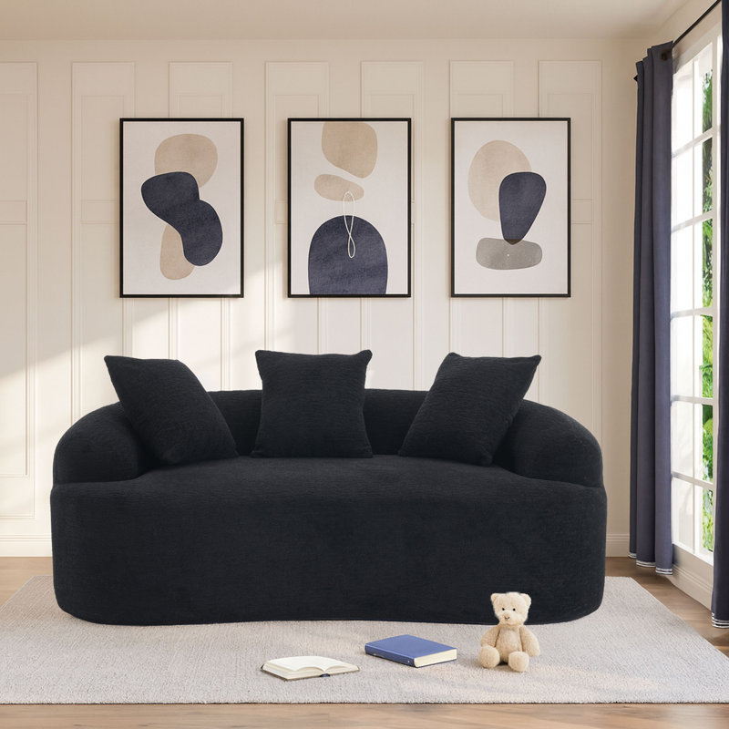Boneless 65" Chenille Curved Sofa, Black