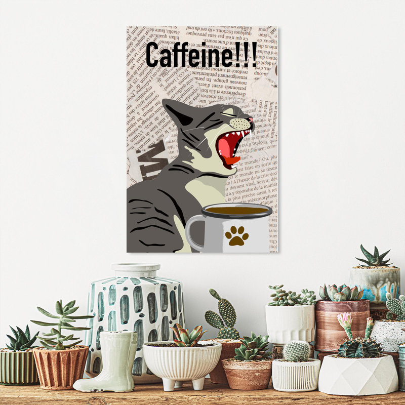 A Cat - Caffeine - 1 Piece Rectangle Graphic Art Print On Wrapped Canvas, 36'' H x 24'' W x 2'' D