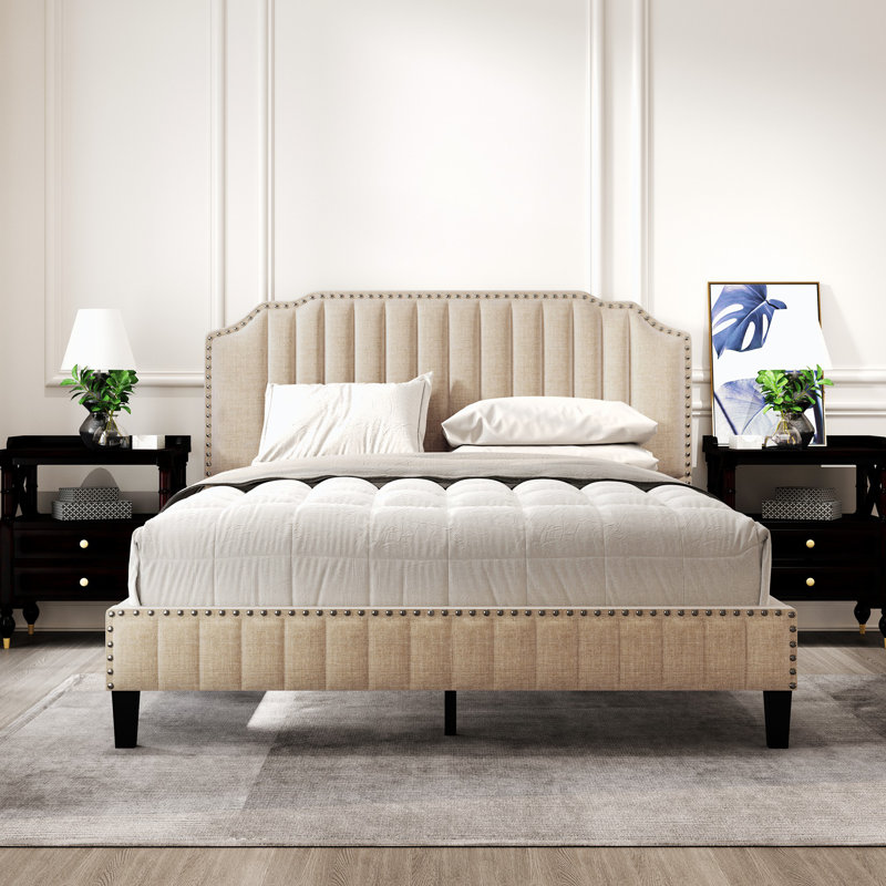 Ensemble de chambre avec lit plateforme 3 pièces Arasell, Beige