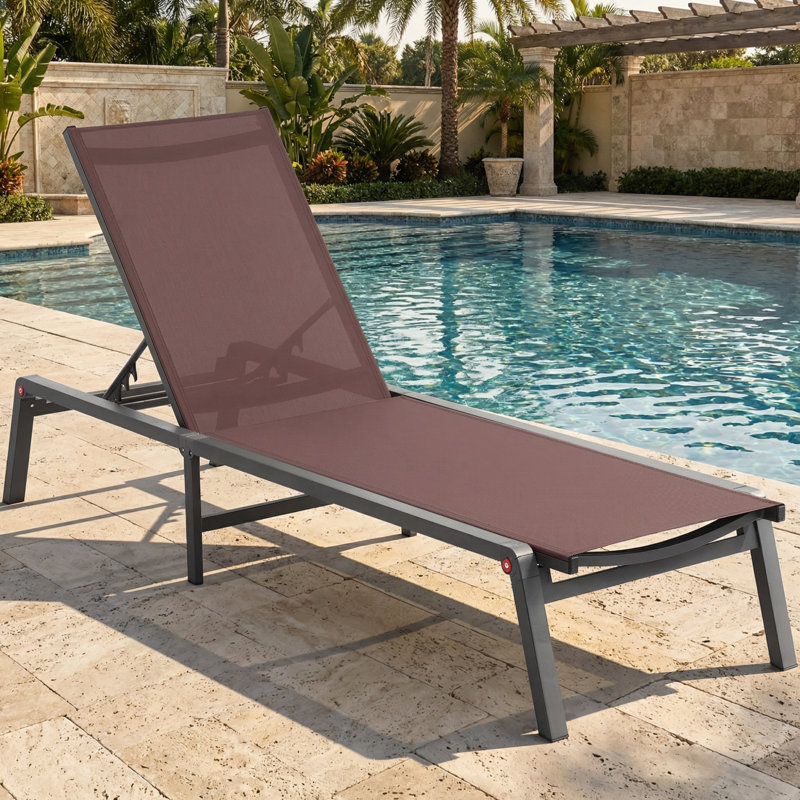 Méridienne d'extérieur avec dossier réglable à 5 positions, chaise longue pliable, 400 lb, Brun