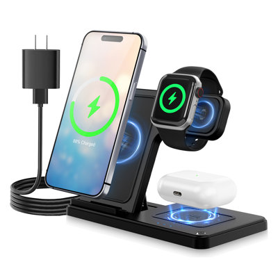  Wireless Charger,Magnetic Charging Stand Compatible with iPhone 18 17 16 15 14 13 12 11 Pro Max Plus XS XR X 8,Charger for Apple Watch 9 8 7 6 5 4 3 2 SE, for AirPods 3 2 Pro,3 in 1 Charging Station