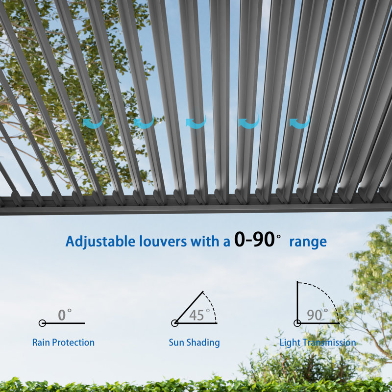 LED Louvered Pergola,Outdoor Pergola with LED Strip Lights, Adjustable Roof Metal Pergola for Patio & Garden, 10 ft x 13 ft