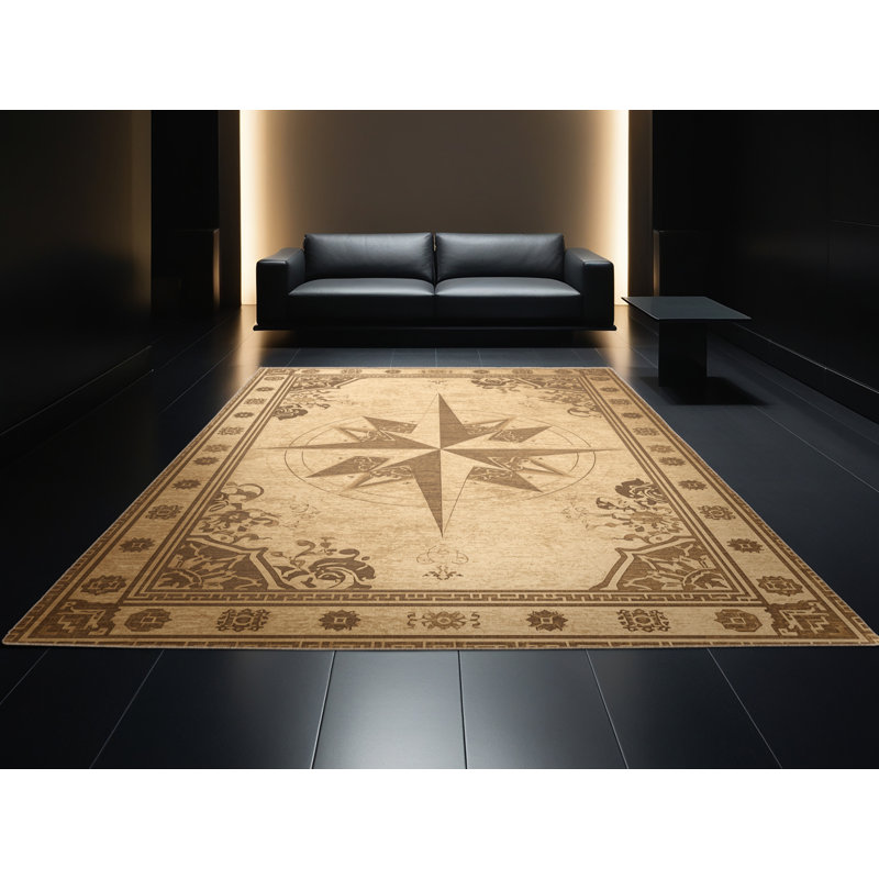 Tapis oriental doux et moelleux en boussole Cadwall, 2x5