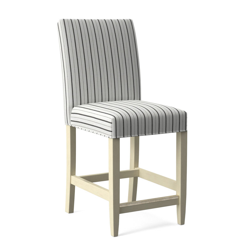 Manhattan Upholstered Stool with Solid Wood Frame, Bisque Finish, White Performance Fabric; 0851-94