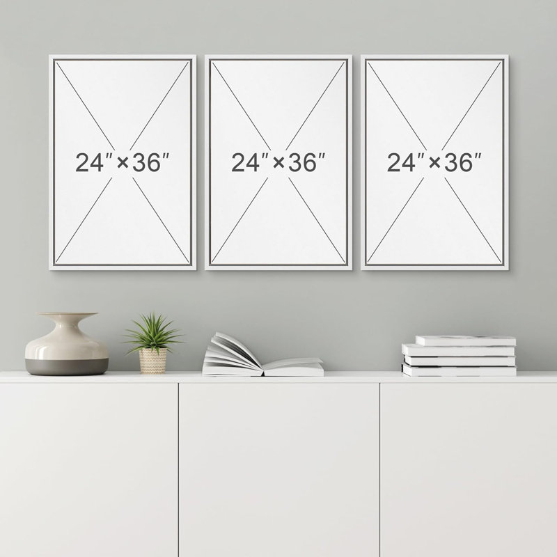 Heron Crane Bird Animals Nautical Decor - Large Framed Canvas Living Room Wall Art Work Set 3 Print, 36" H x 24" W, White