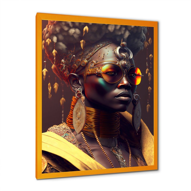 Femme afro-américaine lunettes de soleil Funky Traditiona, H 20 po x l 12 po x P 1 po, Encadrement doré