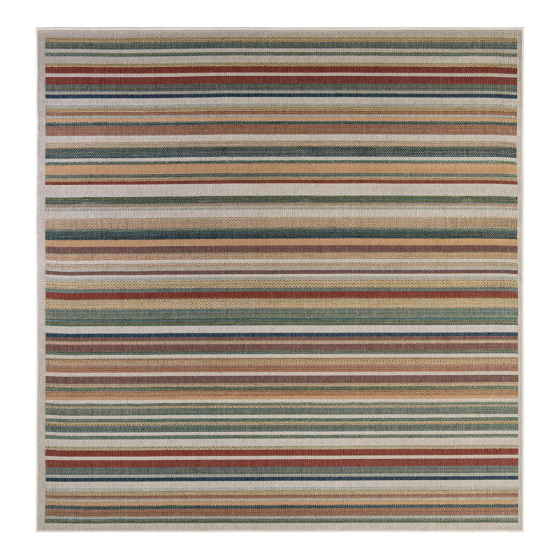 Dimesford Striped Beige/Green/Red Indoor / Outdoor Area Rug, Square 10'